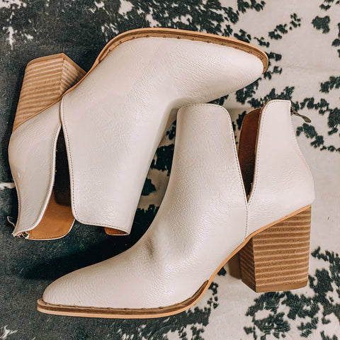 Short white leather booties